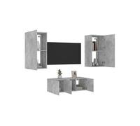 Vidaxl Unités Murales Tv Avec Led 4 Pcs Gris Béton Bois D'ingénierie Marron