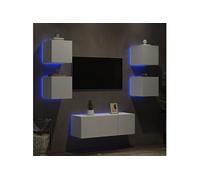 Vidaxl Unités Murales Tv Avec Led 6 Pcs Blanc Bois D'ingénierie Blanc
