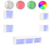 Unités murales TV avec LED 7 pcs blanc bois d ingénierie