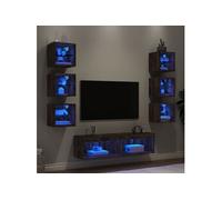 Vidaxl Unités Murales Tv Avec Led 8 Pcs Chêne Fumé Bois D'ingénierie Marron