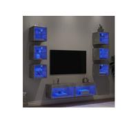 vidaXL Unités murales TV 8 pièces avec LED – Moderne – Gris béton, bois d'ingénierie