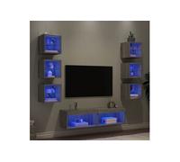 vidaXL Unités murales TV 8 pcs avec LED Moderne Gris Sonoma bois d'ingénierie