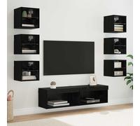 vidaXL Meuble TV avec des lumières à LED 8 pcs Bois Ancien Verre