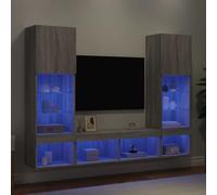 Unités murales TV avec LED RVB 5 pcs Gris Sonoma Bois d'ingénierie, Meuble TV Flottant, Support Mural pour Salon Chambre, Espace Rangement, Console multimédia Moderne