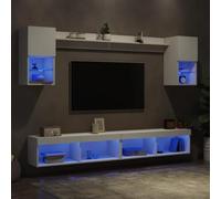 Unités murales TV avec LED RVB 6 pcs en Bois d'ingénierie Blanc, Meuble TV Flottant pour Salon, Rangement spacieux, Design Mural Moderne et éclairage personnalisé