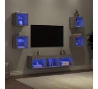 Unités murales TV avec LED RVB 7 pcs Gris Sonoma en Bois d'ingénierie, Meuble TV Flottant avec Grand Rangement, Design Mural Moderne pour Salon et Chambre