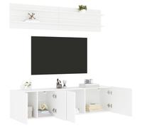 Unités murales TV Blanc Bois d'ingénierie 6 pcs Meuble TV Suspendu avec Rangement Divers pour Salon séjour Chambre Bureau Design Moderne