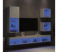 Unités murales TV en Bois d'ingénierie Blanc avec LED RVB 5 pièces, Meuble TV Flottant pour Salon, Rangement spacieux et Design Mural Moderne