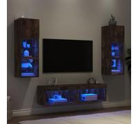 Unités murales TV en Bois d'ingénierie chêne fumé avec LED RVB 6 pcs, Meuble TV Flottant avec Rangement, Design Mural pour Salon et Chambre, Console média Pratique et Moderne