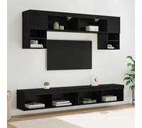 Unités murales TV en Bois d'ingénierie chêne Noir avec LED intégrées 6 pcs, Meubles de Rangement Modernes pour Salon, étagères, tiroirs, niches et Portes, Support Console multimédia Suspendu