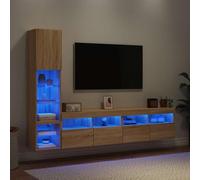 Unités murales TV en Bois d'ingénierie chêne Sonoma 4 pcs avec LED RVB, Meuble TV Flottant Design Mural, Espace Rangement pour Salon ou Chambre, Support TV Moderne
