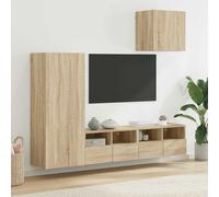 Meuble TV mural - vidaXL - Chêne Artisan - Bois d'ingénierie - 40,5 x 30 x 102 cm - 4 portes - 12 étagères