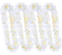 UNITOPS Lot de 6 colliers hawaïens Leis tropicaux Luau Hawaii Fleur en soie épaissie Lei Guirlande de danse Fleur Leis pour fête Hula Hawaiian Party Supplies (Blanc, 6)