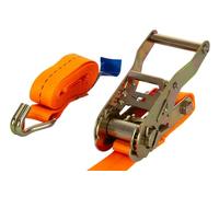 UNITRAILER Sangle d'arrimage avec Tendeur à Cliquet 2m 25mm 1t 1000daN Orange pour Fixation et Sécurisation de Charge sur Remorque Camionnette et Galerie de Toit Certifiée TÜV GS Haute Résistance