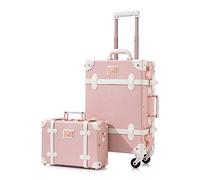 Unitravel Ensemble de 2 Valises Vintage pour Femme, Valise Cabine en Cuir PU Féminine avec Sac à Main, Serrure TSA, Rose Embossé