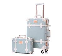 Unitravel Ensemble de 2 Valises Vintage pour Femme, Valise Cabine en Cuir PU Féminine avec Sac à Main, Serrure TSA, Bleu Embossé