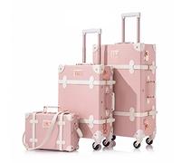 Unitravel Lot de 3 Valises Vintage Féminines en Cuir PU, Valise Rétro avec Trousse de Maquillage, Serrure TSA, Rose Embossé