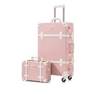 Unitravel Set de 2 Bagages Vintage en Cuir PU pour Femme, Valises et Sacs de Voyage, Vanity Case Incluse, Serrure TSA, Rose Embossé