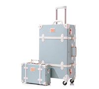 Unitravel Set de 2 Bagages Vintage en Cuir PU pour Femme, Valises et Sacs de Voyage, Vanity Case Incluse, Serrure TSA, Bleu Embossé