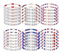 Unittype Lot de 24 bracelets de perles Porto Rico en vrac Souvenirs de Porto Rico Cadeaux PR Drapeau Party Favors Bracelets pour Pr Patriotique Anniversaire Fête nationale des anciens combattants Noël