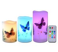 UNIVELA Candles Lot de 3 bougies chauffe-plat non parfumées en cire véritable Motif papillons et fleurs 12 couleurs changeantes 4 h 8 h Fonctionne avec piles