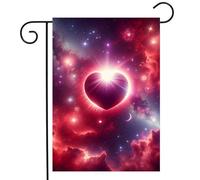 Univers De L'Amour, Étoiles De L'Espace, Galaxies, Saint-Valentin En Forme De Cœur Garden Flag Solide Drapeau De Jardin Résistant Aux Intempéries Bannière Pour Extérieur Cour 30X45Cm