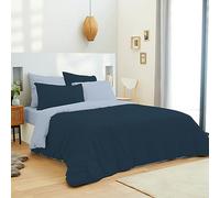 univers decor - Pack 6 pièces Bicolore réversible Housse de Couette 240 x 220 cm pour lit 140 x 190 cm 100% Coton / 57 Fils/cm² (Marine/Bleu Ciel, Pack Complet 6 pièces Bicolore lit 140 x 190 cm)