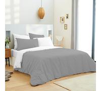 univers decor - Pack 6 pièces Bicolore réversible Housse de Couette 240 x 220 cm pour lit 160 x 200 cm 100% Coton / 57 Fils/cm² (Anthracite/Blanc, Housse de Couette 220 x 240 cm lit 160 x 200 cm)