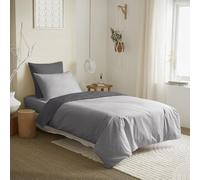 univers decor Pack Complet 4 pièces 140 x 200 cm Bicolore et réversible pour lit 1 Place 100% Coton / 57 Fils/cm² (Gris/Anthracite, Pack 4 pièces 140 x 200 lit 90 x 190 cm)