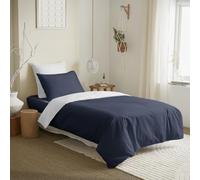 univers decor Pack Complet 4 pièces 140 x 200 cm Bicolore et réversible pour lit 1 Place 100% Coton / 57 Fils/cm² (Marine/Blanc, Pack 4 pièces 140 x 200 lit 90 x 190 cm)