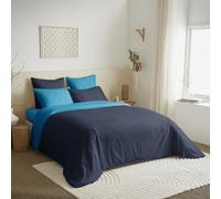 univers decor Pack Complet 6 pièces 260 x 240 cm Bicolore et réversible pour lit 2 Places 180 x 200 cm King Size 100% Coton / 57 Fils/cm² (Marine/Turquoise, Pack 6 pièces 260 x 240 lit 180 x 200 cm)