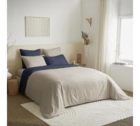 univers decor Pack Complet 6 pièces 260 x 240 cm Bicolore et réversible pour lit 2 Places 180 x 200 cm King Size 100% Coton / 57 Fils/cm² (Lin/Marine, Pack 6 pièces 260 x 240 lit 180 x 200 cm)