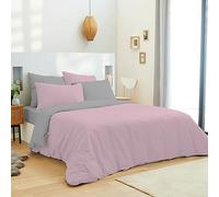 univers decor - Pack Complet 6 pièces Bicolore réversible Housse de Couette 240 x 220 cm pour lit 140 x 190 cm 100% Coton / 57 Fils/cm² (Rose/Gris, Housse de Couette 220 x 240 cm lit 140 x 190 cm)