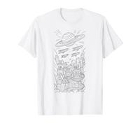 Univers Espace Planète et Vaisseau Spatial à Peindre soi-mêm T-Shirt Graphique avec Valeur, Homme, Blanc, XL