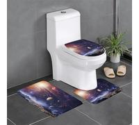 Univers Galactique De l'espace Extra-Atmosphérique Tapis De Bain 3Pcs, Tapis De Bain Lavable Housse D'Abattant pour Maison Chambre À Coucher