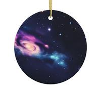 Univers Galaxie Espace Imprimé Arbre de Noël en Céramique Ornements de Noël Rond Forme Maison Boutiques de Fête Décor