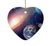 Univers Galaxy Outer Space Print Accessoires festifs Ornement en céramique, pendentif en forme d'étoile en forme de cœur pour décoration de Noël