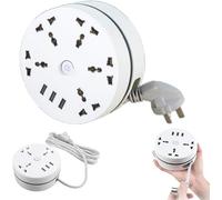 Universal 1.8m/2.8m Retractable Extension Cord Straight Extension Cord with 5 Outlets and 3 USB Ports, Portable Small Desktop Socket for Home, Travel and Office