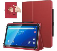 Universal 10.1 Inch Android Tablet Case with Stylus Loop, Lightweight Foldable Cover with Hand for All 9-11 Inch Touch Screen Tablets, Dark Red
