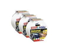 tesa extra Power Universal Ruban Adhésif Toile - Tenue extra forte - Duct Tape pour les Réparations, la Fixation, l'Étanchéité et plus Encore - Blanc - 3 Rouleau - 10 m x 50 mm