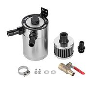 Universal Aluminum Oil Catch Can | 2 Port PCV Valve Kit Improves Motor Performance | Oil Tank Reservoir for Cars/Trucks/SUVs | Stainless Filtration Unit, Easy Install (Silver)