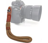 Universal Camera Hand Strap - Safety Hand Strap for Digital SLR Hybrid Cameras etc. Cotton & PU Leather - Coffee