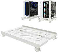 Universal CPU Stand for PC, Desktop Computer, Adjustable CPU Stand, Mobile PC Stand with Lockable Swivel Casters, Under Desk CPU Cart - White