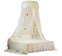 Universal Dome Bed Canopy Single Entrance Fine Mesh Lace Curtain Princess Style Bedroom Decoration (Blanche)