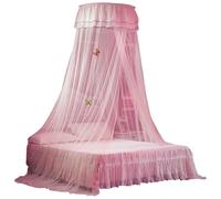 Universal Dome Bed Canopy Single Entrance Fine Mesh Lace Curtain Princess Style Bedroom Decoration (Rose)