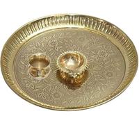 Universal Hub Lot de 3 plateaux de service plateau décoratif articles de Puja indiens Tika Thali pour temple mariage décoration intérieure assiette Mandir Aarti Décoration de mariage Thali cadeaux