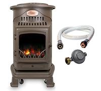 Universal Innovations Chauffage d'appoint gaz Provence 3,4 KW Marron miel Effet poêle à bois Fonte Tuyau gaz vissable 1.5 m + detendeur butane