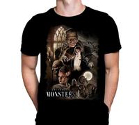 Universal Monsters T-shirt pour homme Imprimé gothique horreur T-shirt en coton noir, noir, Taille S