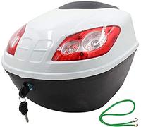 Universal Motorcycle Trunk Motorcycle Tail Box Scooter Luggage Top Lock Storage Carrier Case Universal Waterproof and Anti-Collision with Night Warning Light and Security Lock (White)