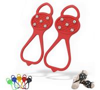 Universal Non-Slip Ice Cleats with 5-Tooth Steel Nails, Silicone Traction Grips for Shoes and Boots on Ice and Snow, Ideal for Hiking, Walking, Climbing, and Fishing (Red,Adult)